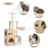 (Do Not Sell on Amazon) Modern Luxury Cat Tree Wooden Multi-Level Cat Tower Cat Sky Castle With 2 Cozy Condos;  Cozy Perch;  Spacious Hammock And Inte