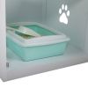 2-Tier Functional Wood Cat Washroom Litter Box Cover with Multiple Vents, a Round Entrance, Openable Door, White XH