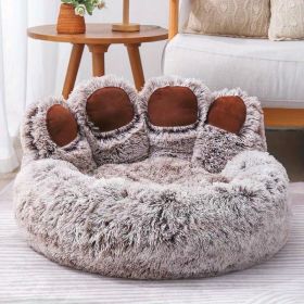 Dog Bed Cat Pet Sofa Cute Bear Paw Shape Comfortable Cozy Pet Sleeping Beds For Small, Medium, And Large Dogs And Cats, Soft Fluffy Faux Fur Cat Cushi (Color: Brown, size: L-31.5*31.5*16.54 Inch)