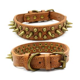 404 POPMARKET Retro Studded Spiked Rivet Large Dog Pet Leather Collar Pit Bull S-XL (Option: Brown-L)